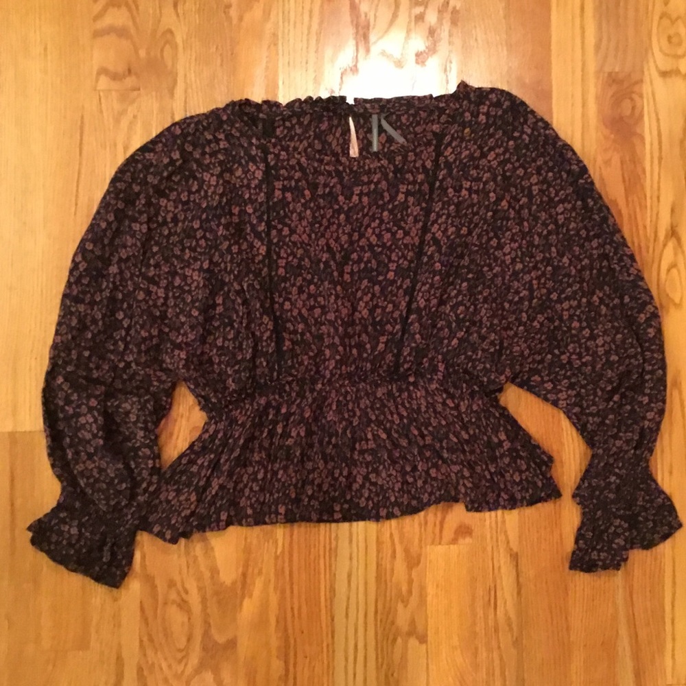 Anthropologie floral gathered waist top